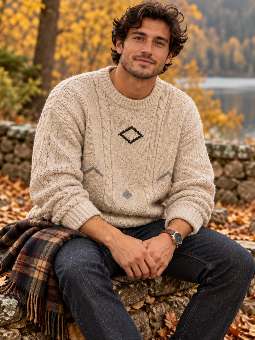 Vintage Club International by Tip Top Men’s L 100% New Wool Cable Knit Sweater